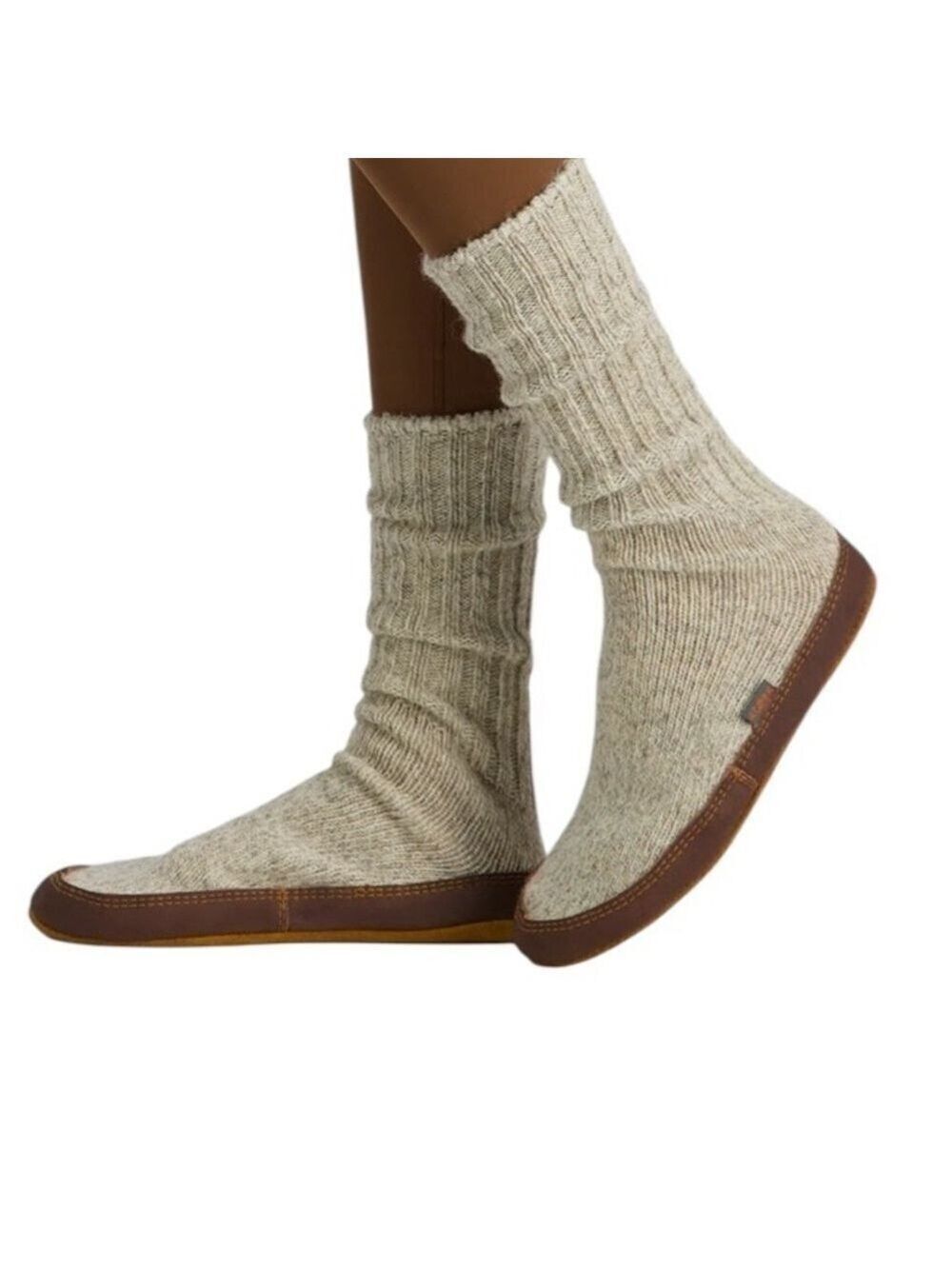 ACORN Ragg Wool Original Slipper Socks Leather Soles Sides Unisex W9-10 M7.5-8.5